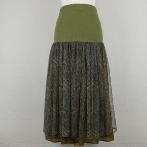 Atos Lombardini Women's Medium Green Brown Boho Mesh Layered Full Midi Skirt